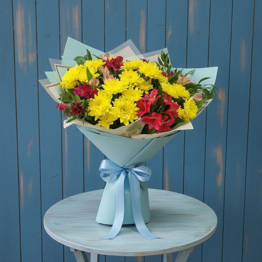 Букет цветов из: Альстромерии и Хризантемы в Калниболотской