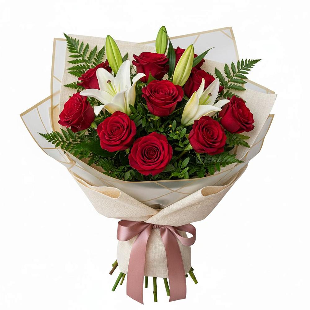 Букет цветов из: Лилии и Розы в Калниболотской