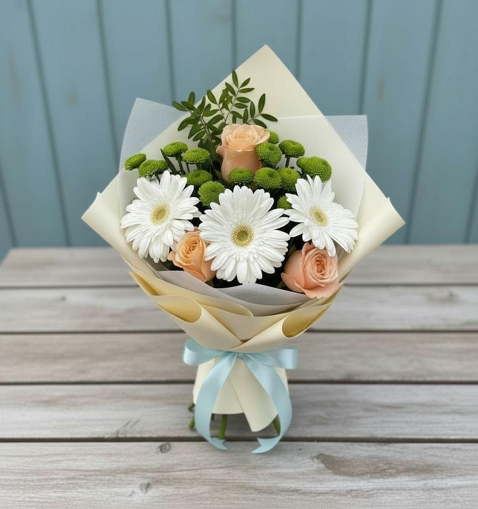 Букет цветов из: Герберы, Розы и Хризантемы в Калниболотской