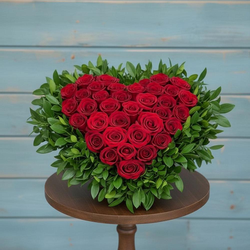 Цветочная композиция из Розы в виде сердца в Калниболотской