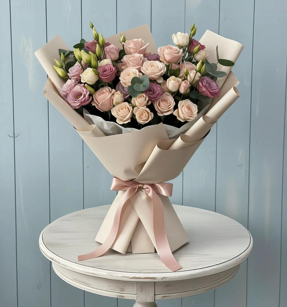 Букет цветов из: Розы и Лизиантусы в Калниболотской