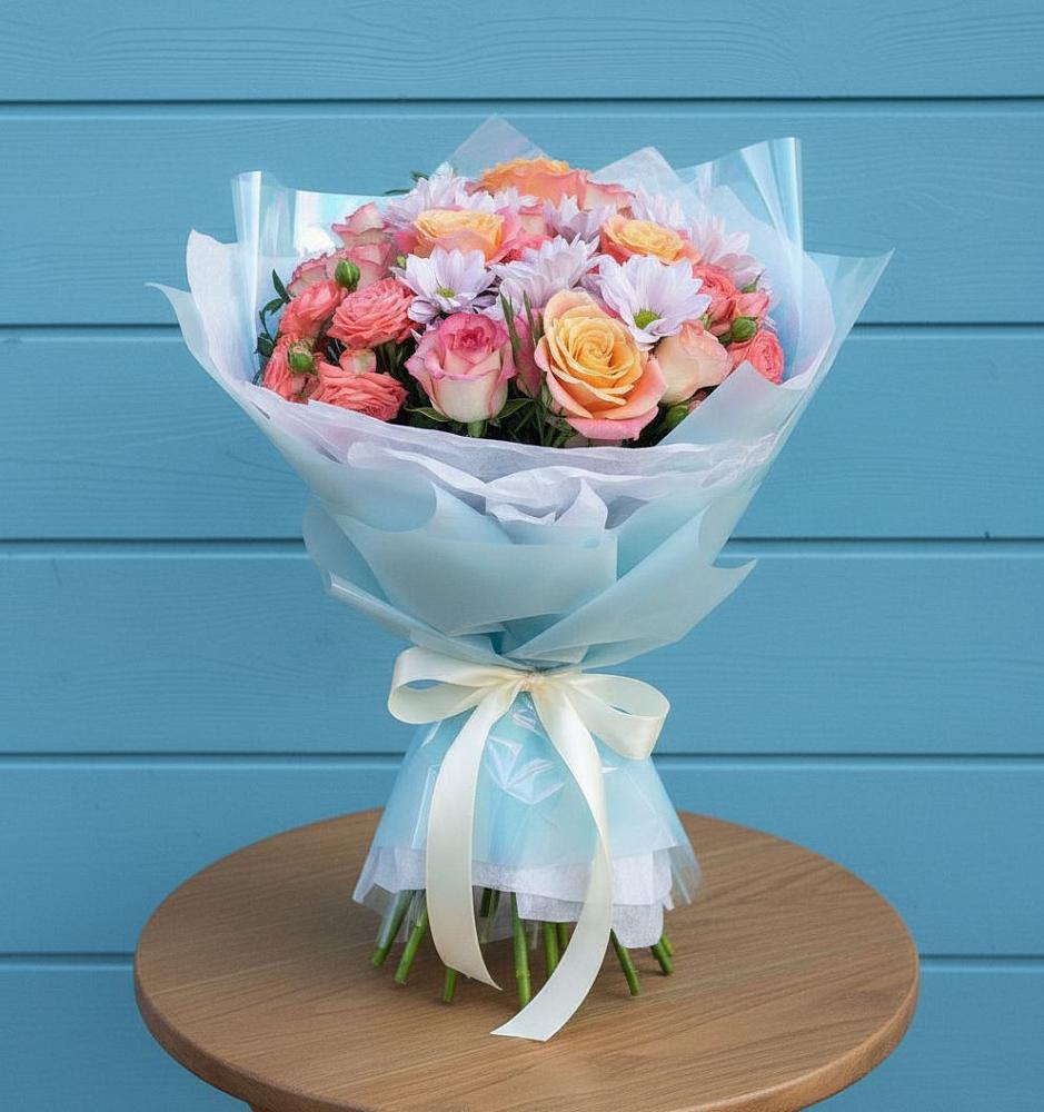 Букет цветов из: Хризантемы и Розы в Калниболотской