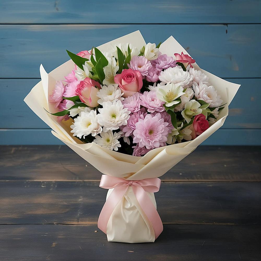 Букет цветов из: Хризантемы, Альстромерии и Розы в Калниболотской